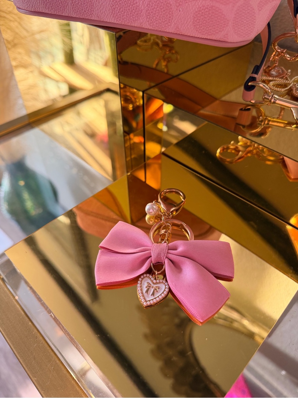 🌟 Coach Pink Signature Nolita 19C Bag with Bow Charm Accessory - Picture 7 of 17